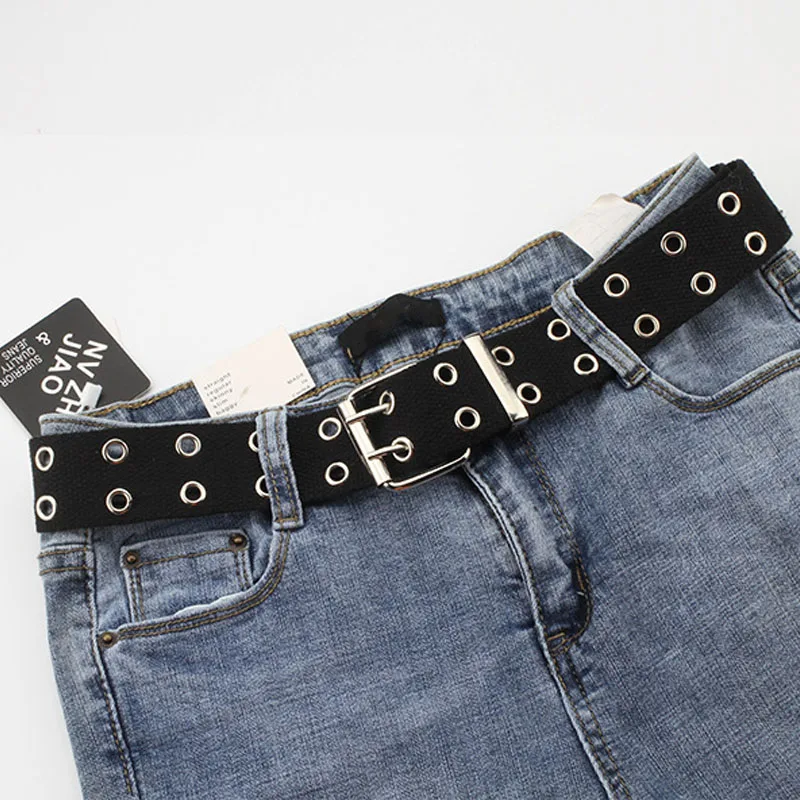 

Ремень широкий холщовый для мужчин и женщин, дизайнерский пояс с двойной втулкой для джинсов, в стиле Харадзюку