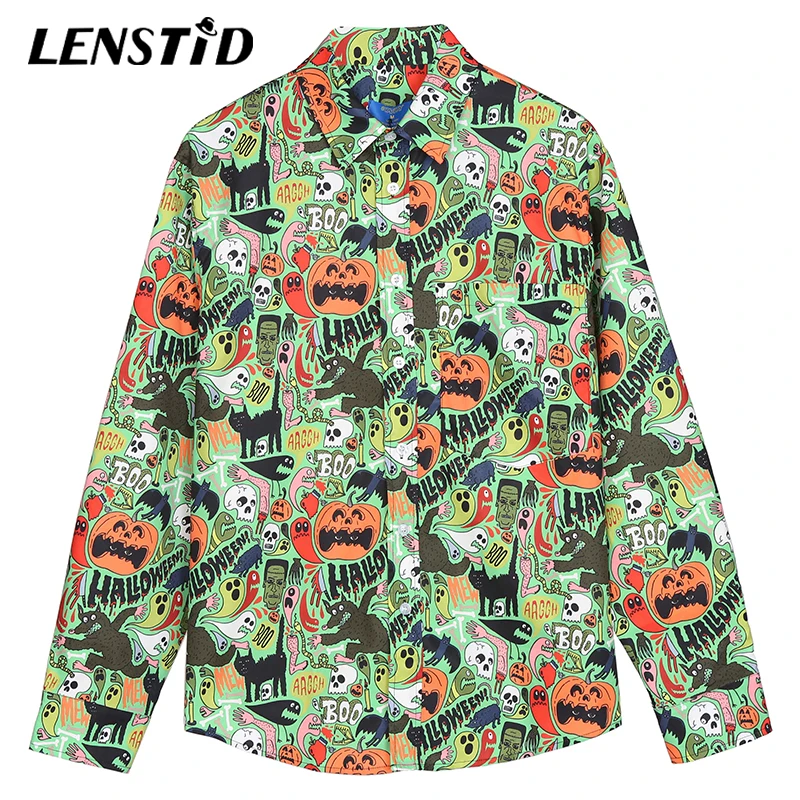 LENSTID хип-хоп Уличная одежда для Хэллоуина вечерние мужские рубашки осень 2020 Hawailian
