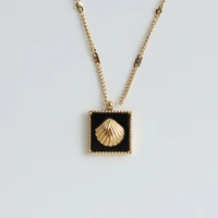 2021 new arrival 18k gold plated stainless steel necklaces black square acrylic shell pendant necklace for women girl