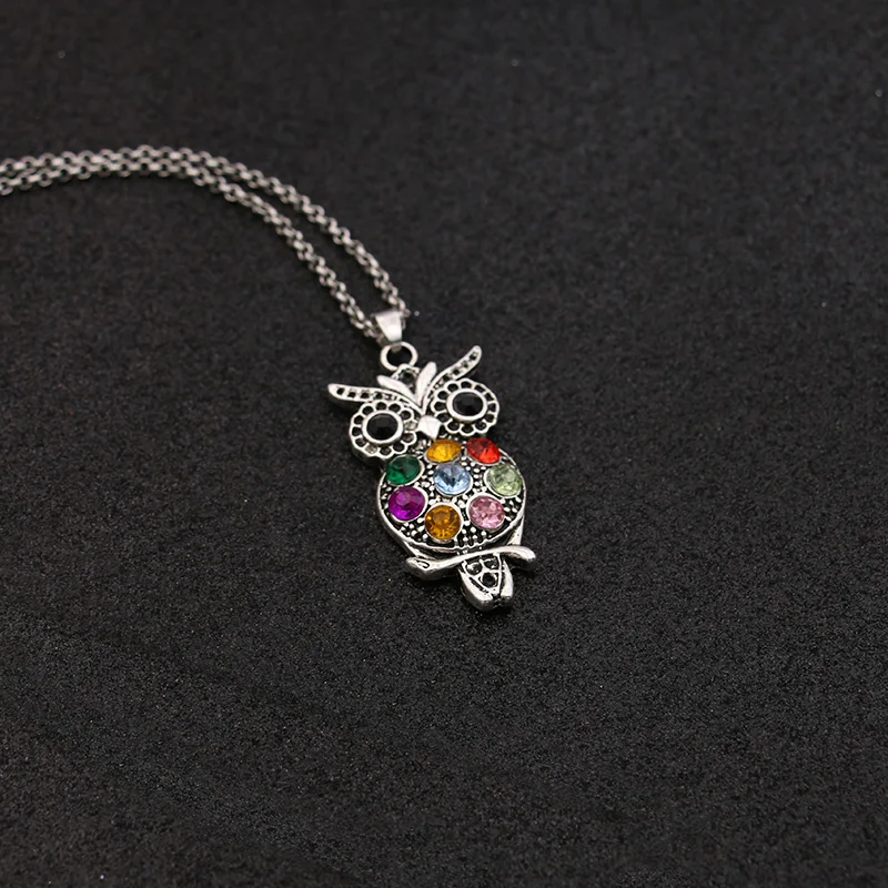 JAKONGO античная серебряная подвеска в виде совы с кристаллами Длинная цепочка