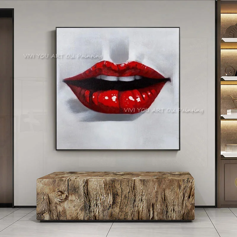 

100% Handmade Decorative Canvas Oil Painting Canvas Sexy Red Lips Wall Art Modern Abstract Art Oil Painting Home Decor No Frame