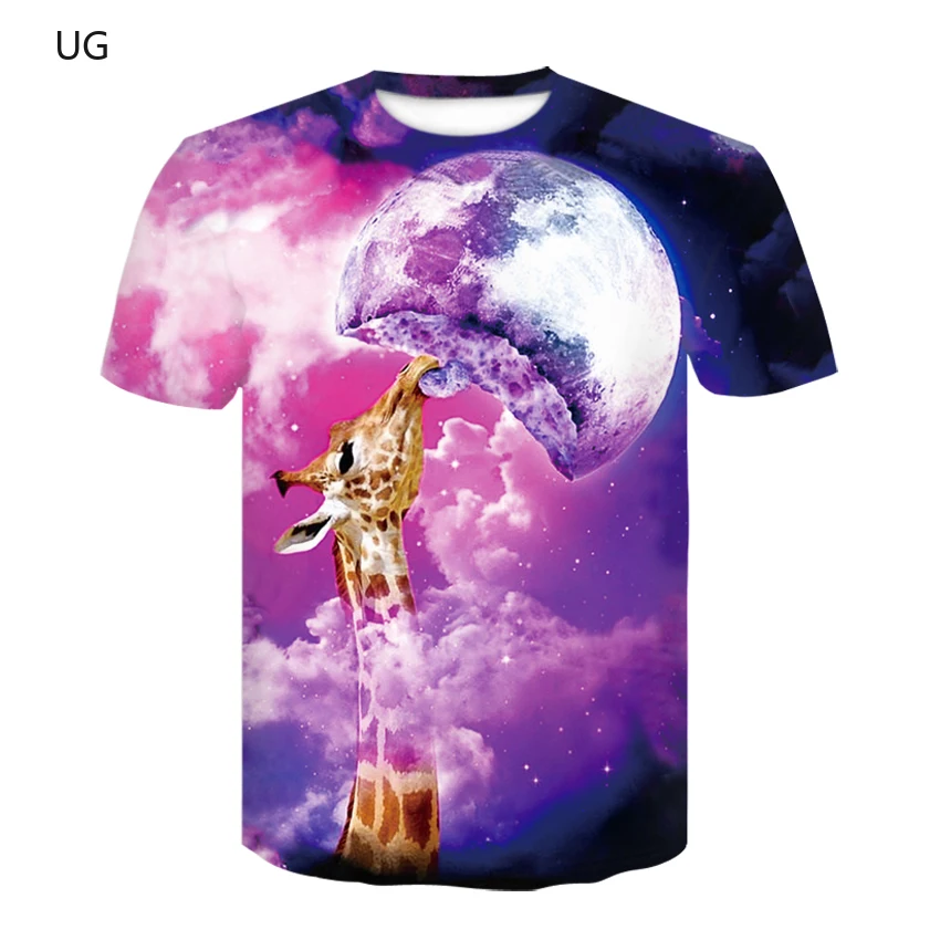 

UG Trendy Printed T-shirt Men 3D Funny Giraffe Purple T-shirt Short Sleeve Round Neck T-shirt Fashion Casual Brand