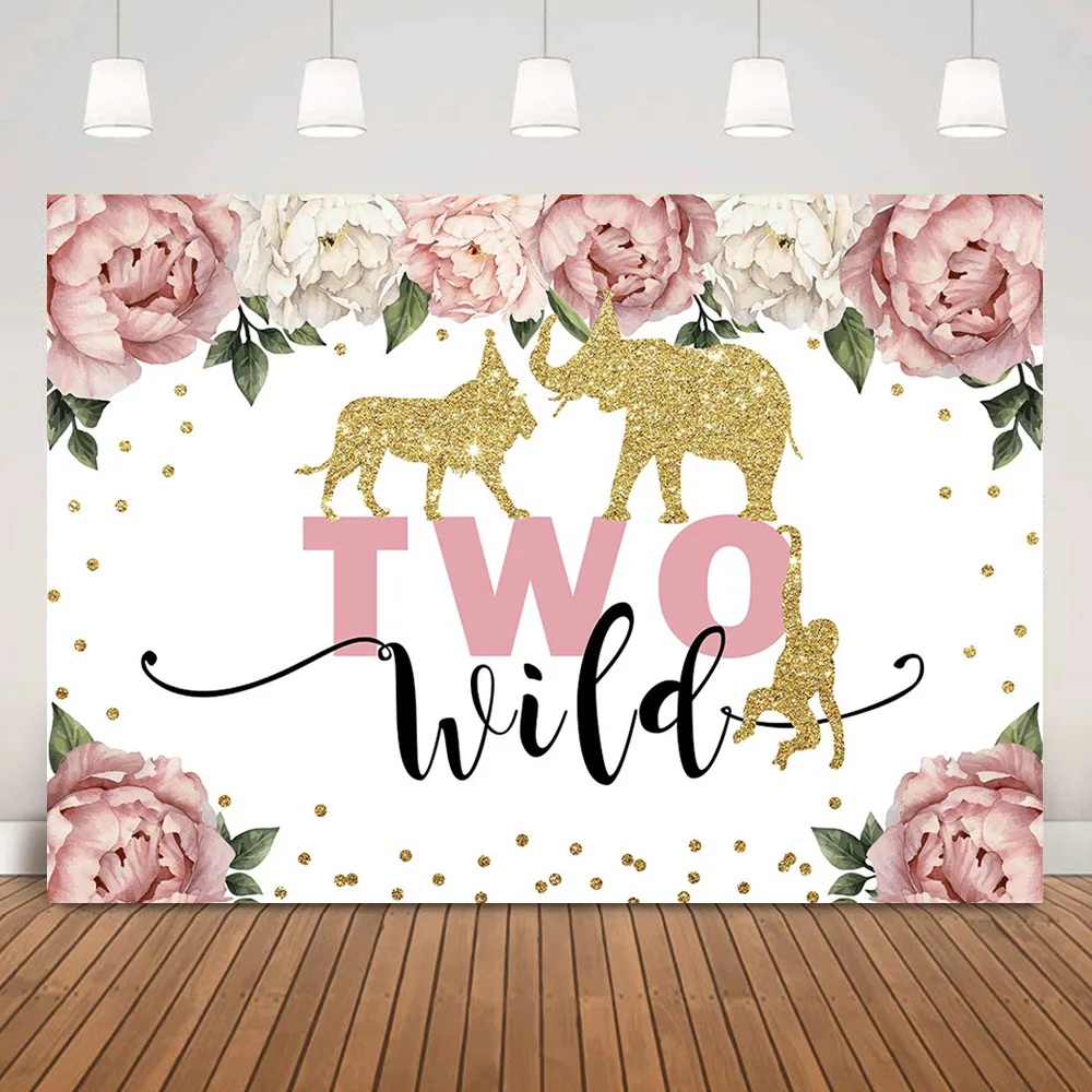 

Два диких дня рождения фон украшение розовые цветы джунгли золотые животные фон сафари День Рождения Вечеринка фотосъемка