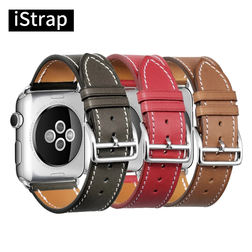 

iStrap Black Brown Red French Calf Leather Single Tour Bracelet Watch Strap for iWatch Apple Watch Band 38mm 42mm / 40mm 44mm