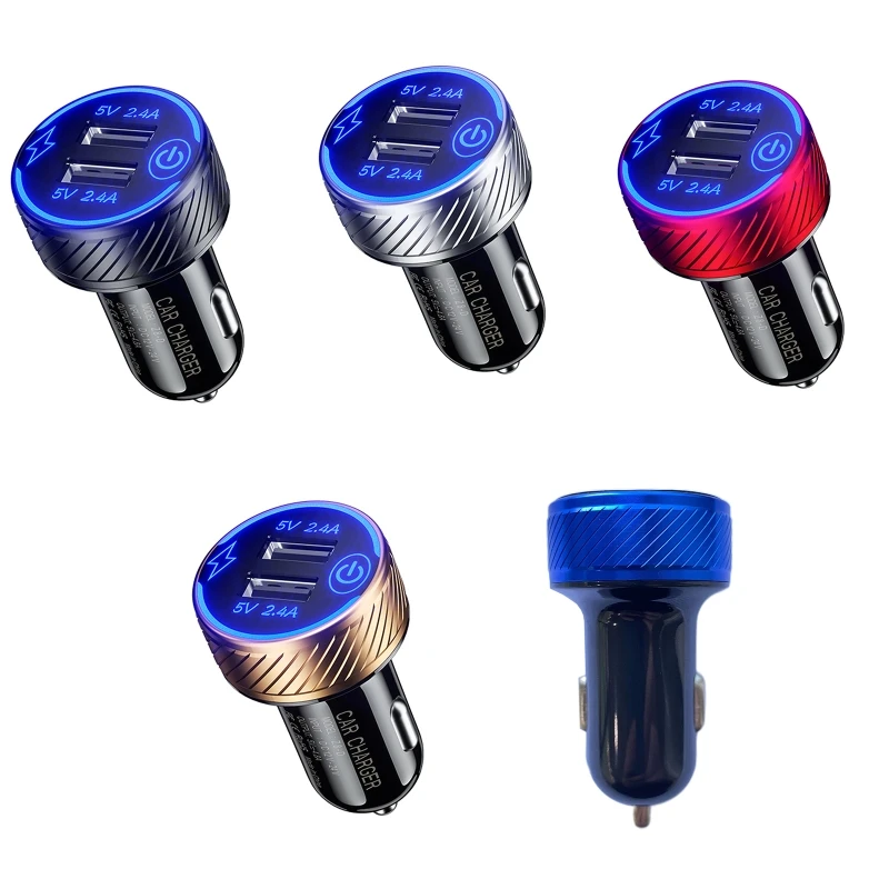 

12V-24V to 5V 2.4A Dual USB Car Mobile Phone Charger Adapter with Blue LED & Touch Switch for Cellphone Tablet GPS