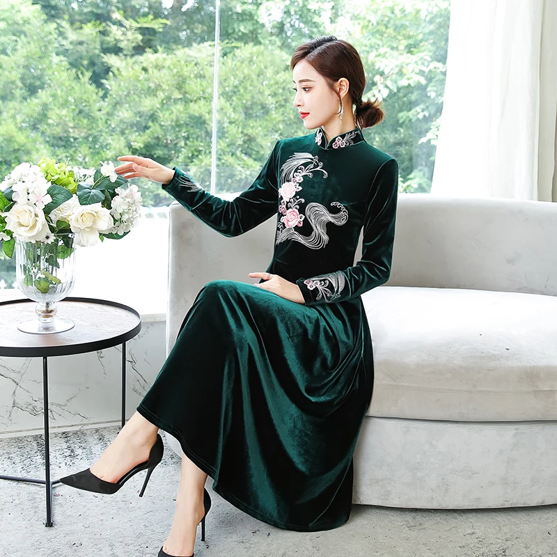 M-XXXXL vrouwen jurk; коллекция года; сезон осень-зима; китайский стиль; Национальный стиль; женский Улучшенный Чонсам; большие размеры