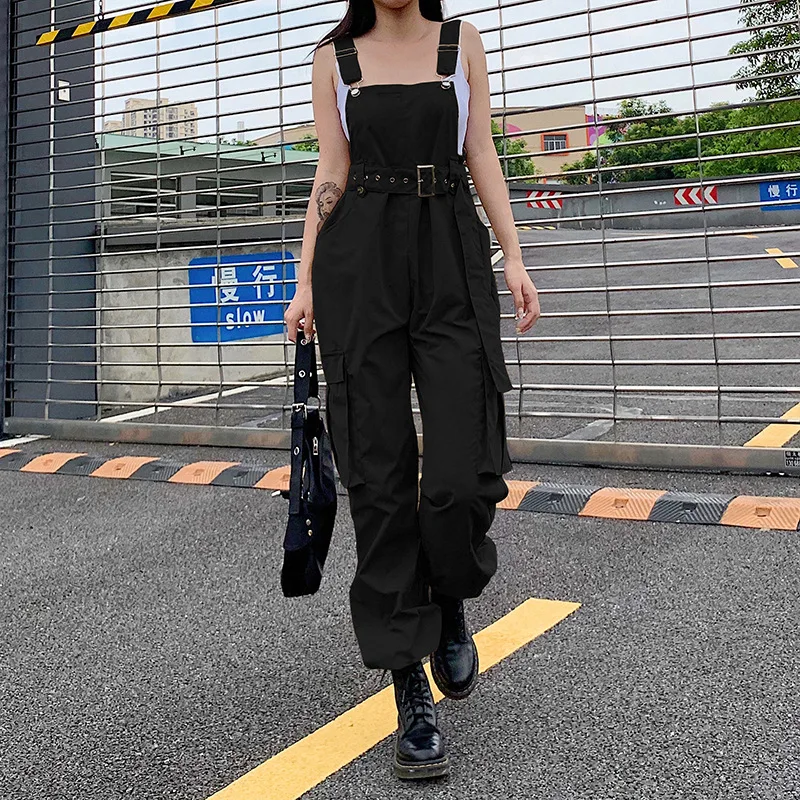 Fashion All-match high waist overalls Women's Spring Autumn new solid color loose thin hip-hop street casual pants trousers
