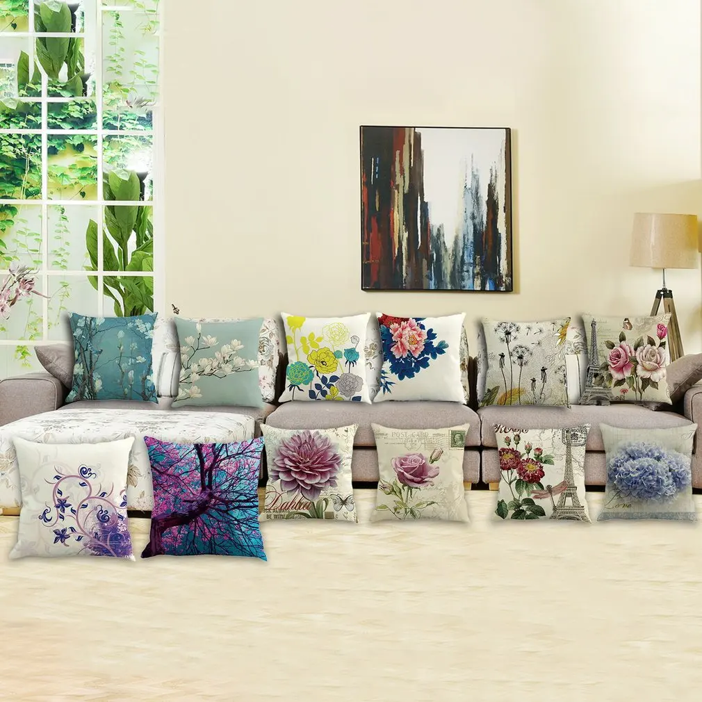 12 видов стилей красивый цветочный чехол для подушки льняная хлопковая Подушка с