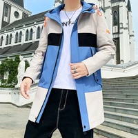 2022 spring autumn streetwear mid long bomber jacket mens hooded casual loose patchwork windbreaker male hip hop coat homme tops