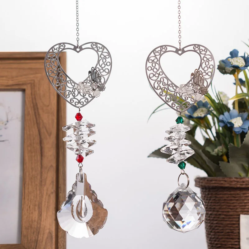 

Handmade Heart Butterfly Suncatcher Maker Crystal Ball Prism Pendant Christmas Hanging Ornament Home Garden Decoration Favors
