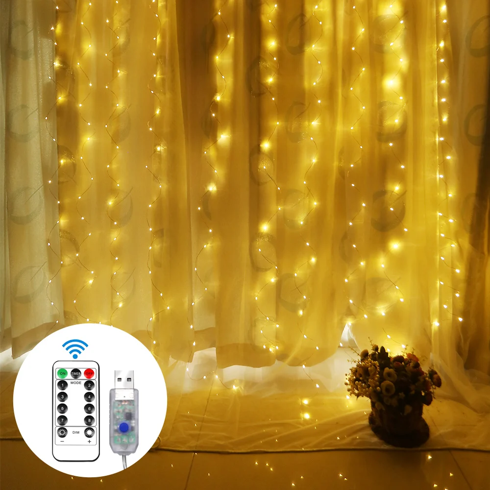 

LED Curtain Lights String USB Fairy Lights Garland Wedding Party Christmas Window Outdoor Decor Remote New Year Holiday lighting