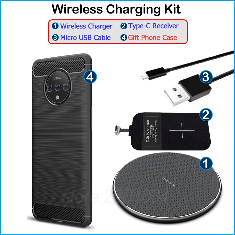

Wireless Charging for Oneplus 8 5 5T 6 6T 7 7T Pro Qi Wireless Charger+USB Type C Receiver Adapter Gift TPU Case