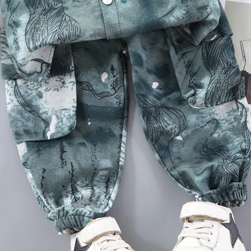 Ropa de primavera y oto&ntilde;o para ni&ntilde;os, traje de dos piezas con una hilera de botones, peque&ntilde;o y mediano-2