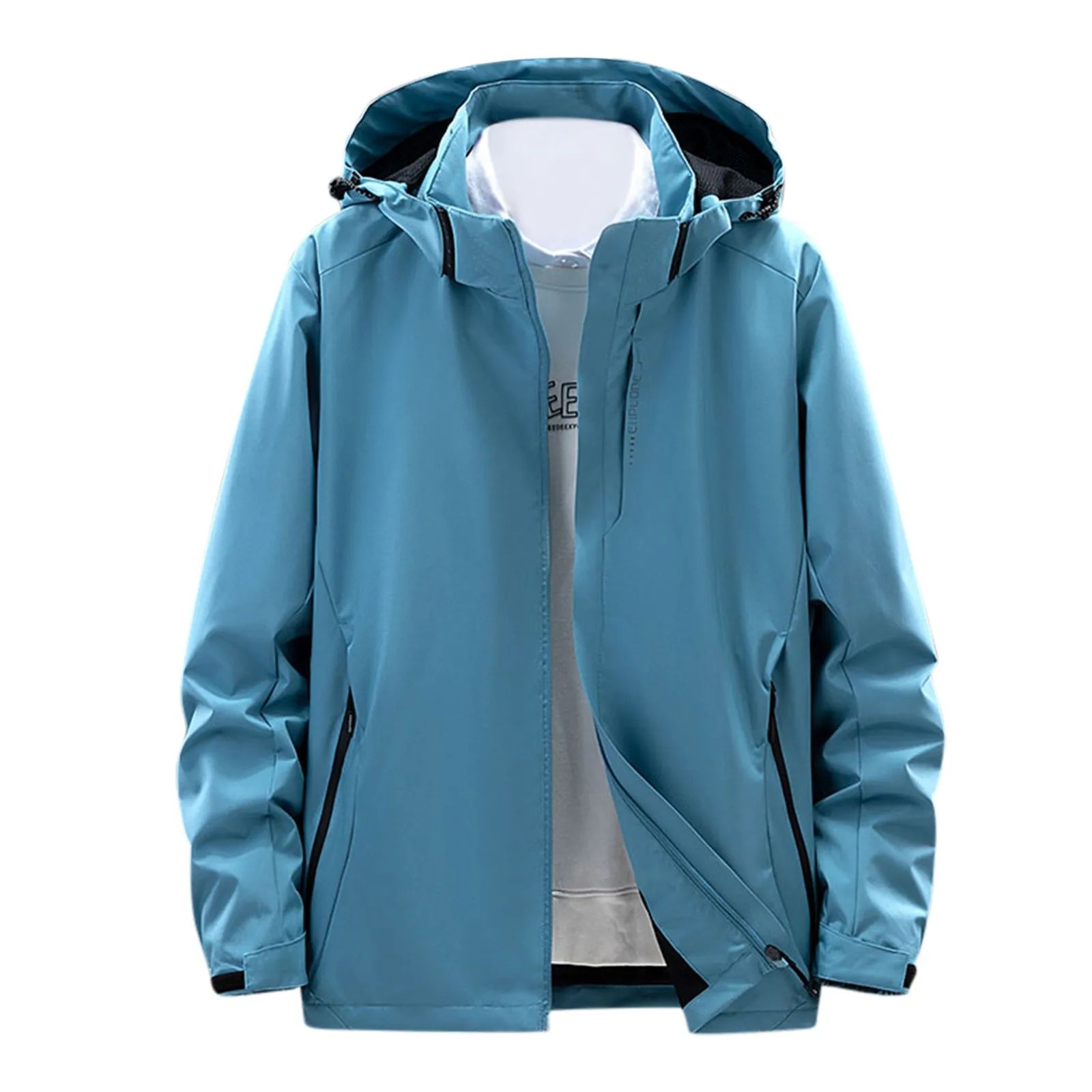 

Men's Outdoor Color Splice Detachable Jacket Zipper Pocket Waterproof Coat Warm Removable Hooded Pocket Coat Sports Jacket