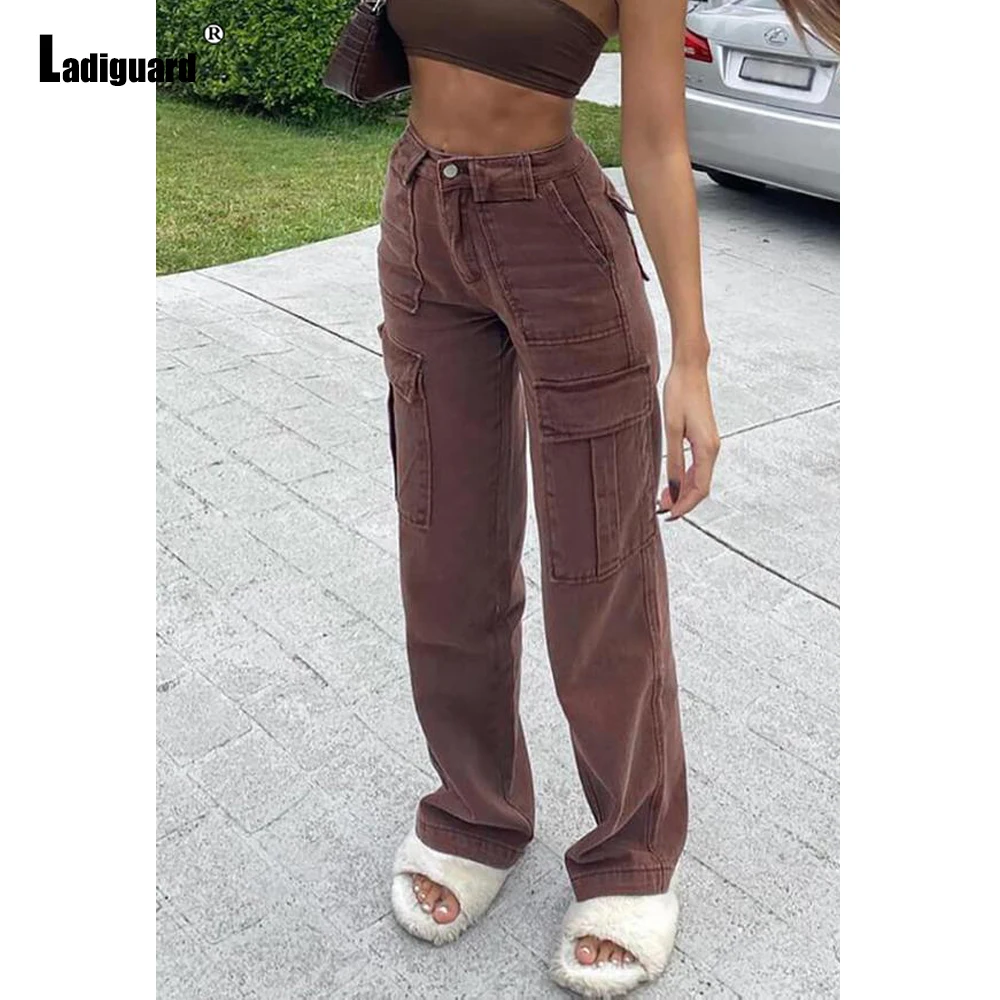 Ladiguard Women's Jeans Stand Pocket Denim Pants Boyfriend Staight Leg Trouser High Cut Vintage Jean Pants Vaqueros Mujer 2021