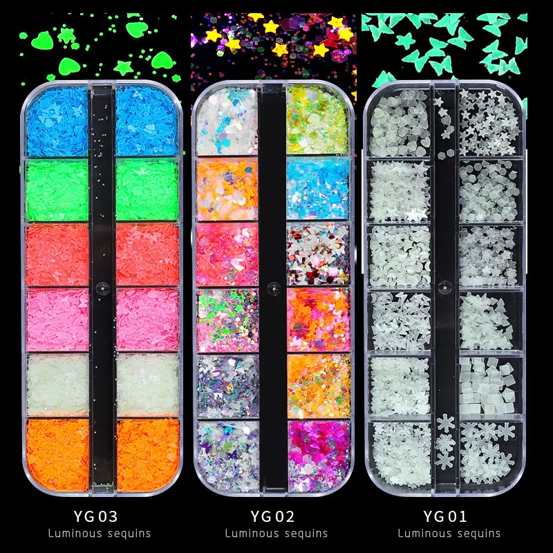 Luminous Butterfly Heart Star Various Shapes Nail Art Sequins Glow in the Dark Neon Glitter Flakes DIY Manicure Decorations | Красота и