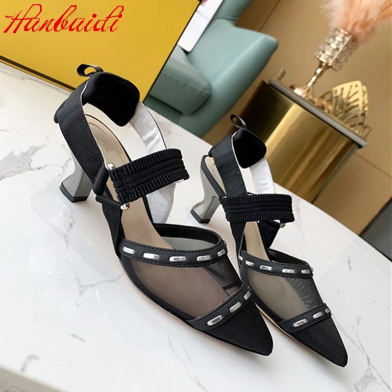 

Women Pumps Fashon Air Mesh Buckle Strap Woemn High Heels Shoes Pointed Toe Rivets Women Party Dress Party Shoes tenis masculino