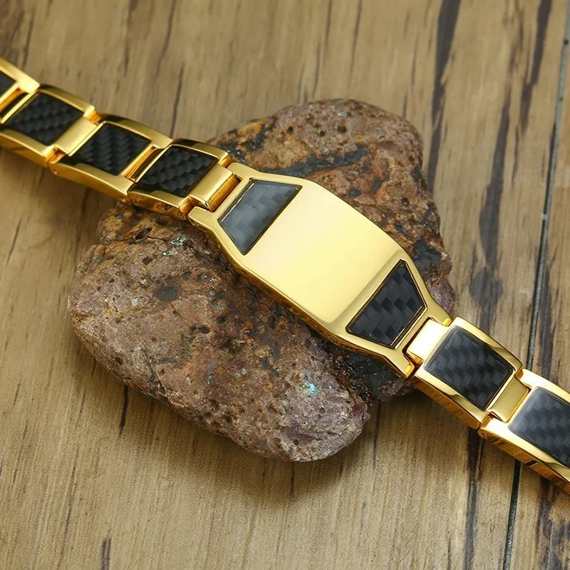 Бесплатная гравировка мужской черный углеродное волокно Золотой магнитный