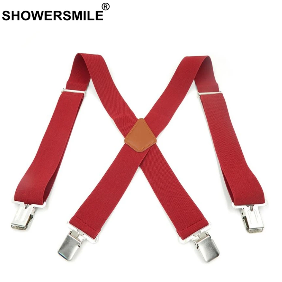 

SHOWERSMILE Suspenders Men Braces For Trousers Genuine Leather Male Suspender Shirt 120cm 5cm Red Black Yellow Green Beige Gray