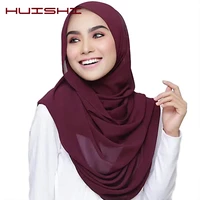 huishi muslim scarf plain bubble chiffon hijab scarf women solid color soft long shawls big wraps head scarves ladies hijabs