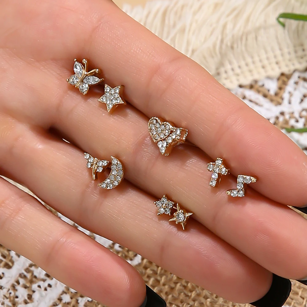 

Small Star Heart Moon Butterfly Multiple Stud Earrings set Lot Pack Fashion Stud Earring Set for Women and Girls 2021 Jewelry