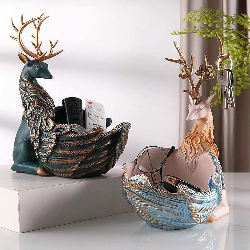 

Luxury Fairy Elk Storage Ornament Home Living Room Decoration Furnishings Creative Modern Deer Figurines Desktop Decor Organizer