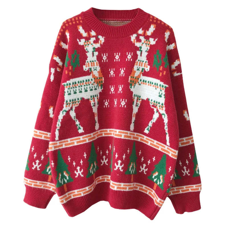 

Control to film reindeer jacquard with thick sweater female qiu dong joker languid is lazy BF knitting coat couples