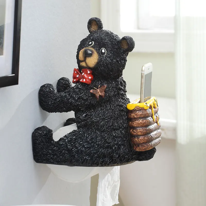 

Resin Cute Bear Toilet Paper Holder Creative Towel Holders Toilet Roll Paper Holders Animal Toilet Tissue Rack Home Decor