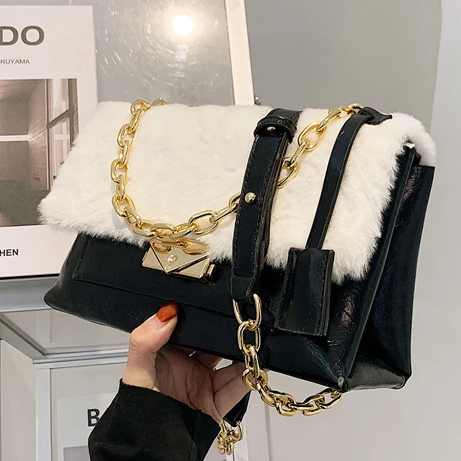 

Модная квадратная женская сумка на плечо с плюшевой цепочкой, женская дизайнерская сумка из искусственной кожи, винтажная сумка-мессенджер...