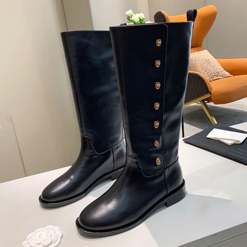 

Fashion Buckle Long Boots Autumn Winter Brand Design Genuine Leather Women Shoes Female High Boots