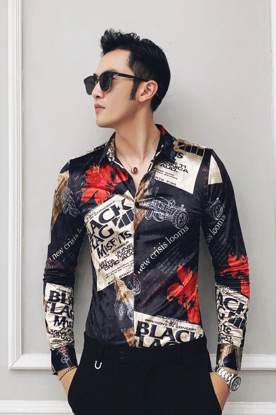 Осенне-зимняя мужская рубашка из золотого бархата 2019 уличная мода плотные теплые