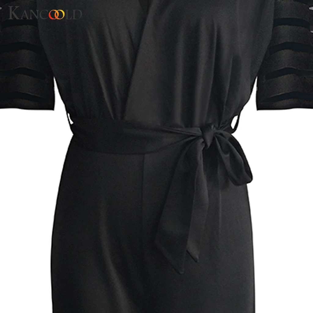 Длинный комбинезон большого размера плюс с широкими штанинами облегающий черный