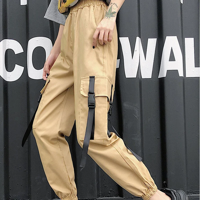 

Autumn Women High Waist Sweatpants Girls Boys Khaki Pocket Hiphop Loose Casual Pencil Slacks Female Slim Cargo Long Trousers