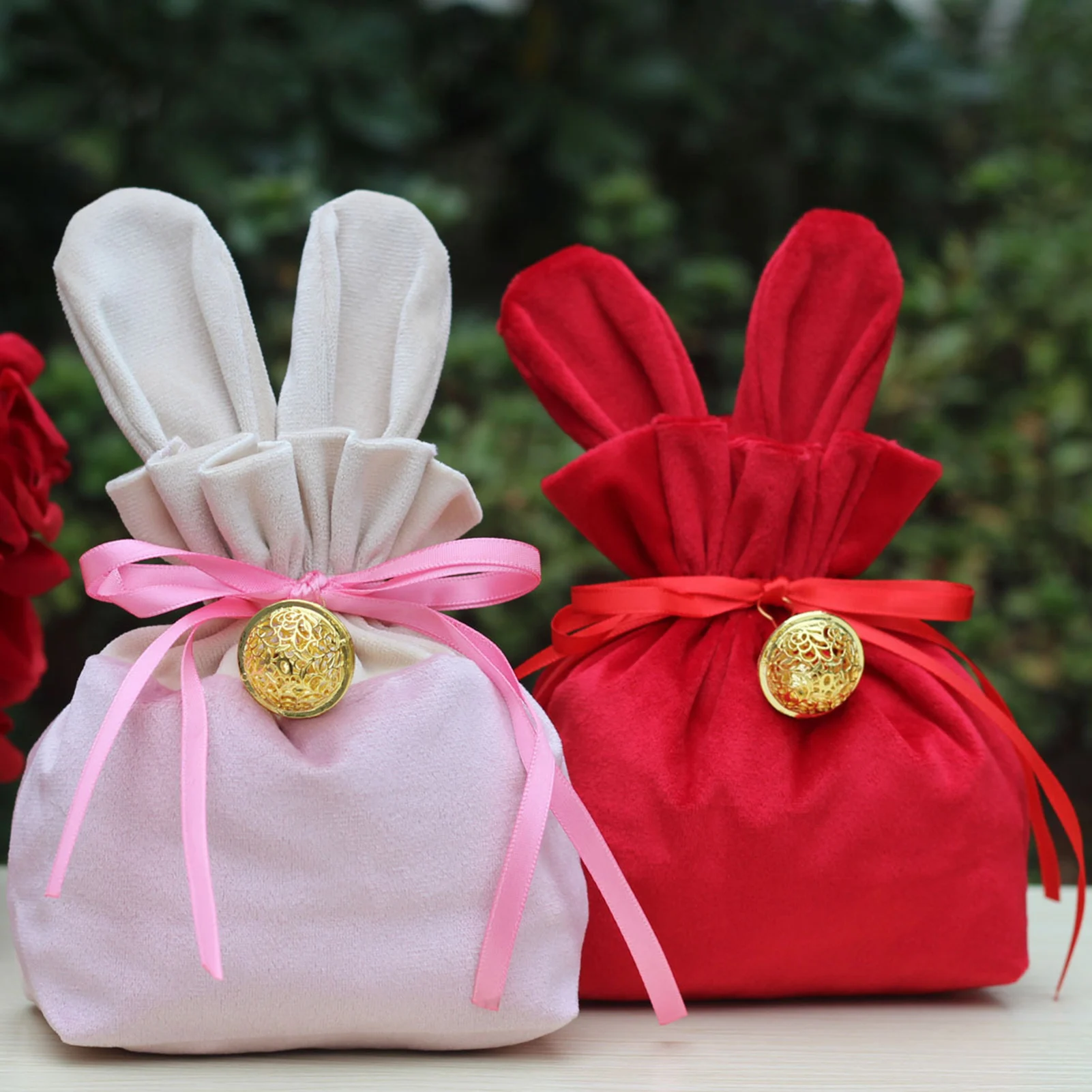 

Easter Ear Rabbit Flannelette Gift Bags Egg Hunts Party Bunny Candy Treat Bag Jewelry Drawstring Pouches Wedding Decoration Bags