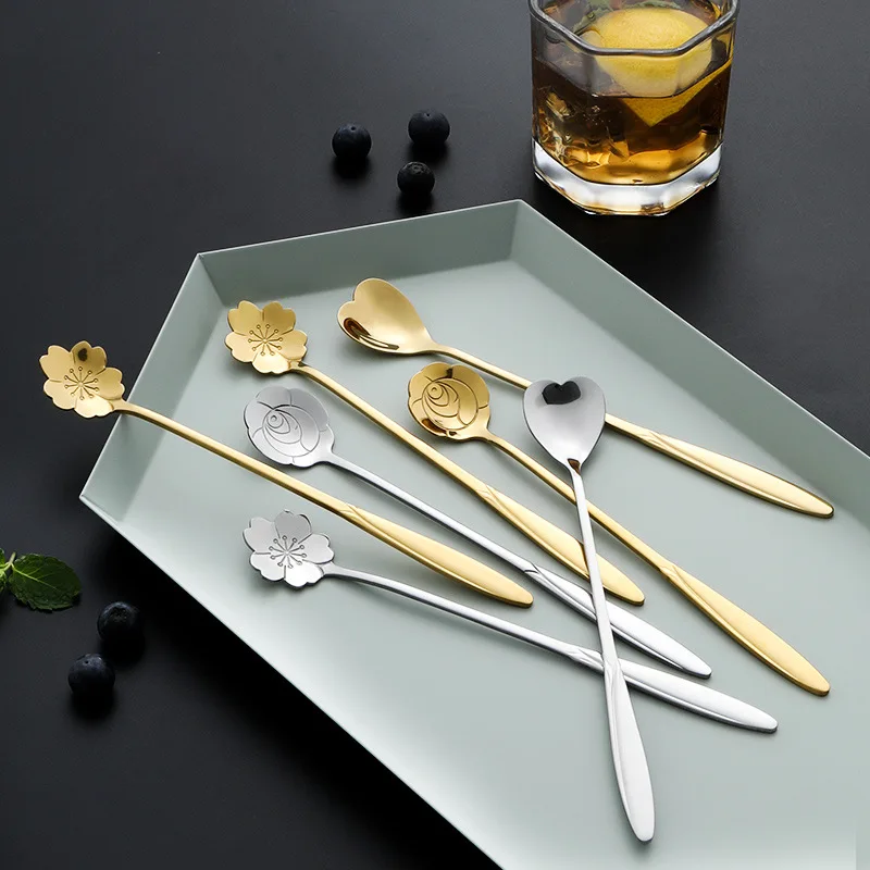 Ложка для смешивания кофе из нержавеющей стали с длинной ручкой креативная