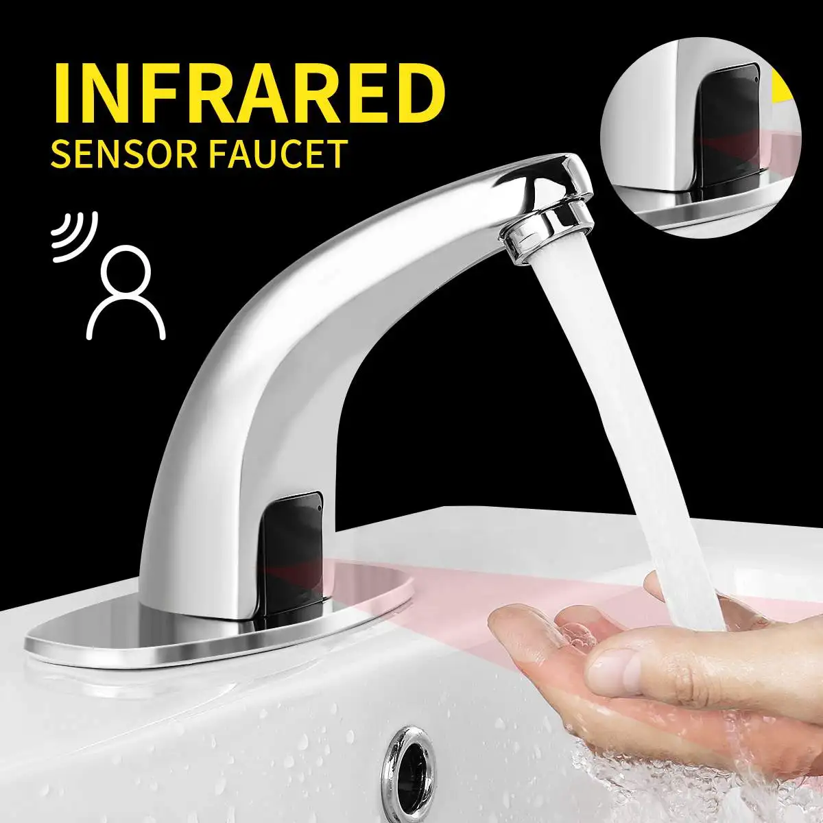 

Becornce Bathroom Automatic Touchless Free Infrared Sink Hands Faucet Sensor Tap Inductive Water Saving Electric Basin Faucet