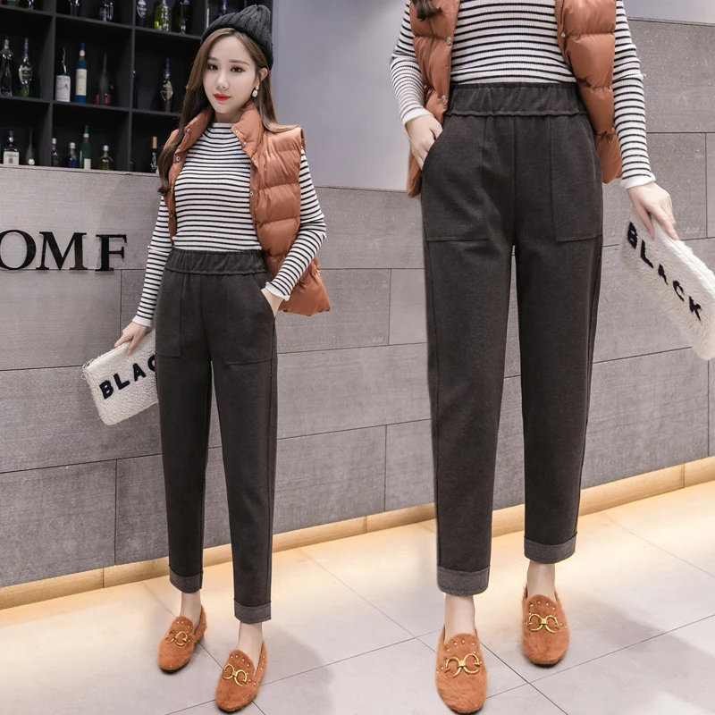 Женские шерстяные брюки Осень зима 2019 женские повседневные штаны с эластичной