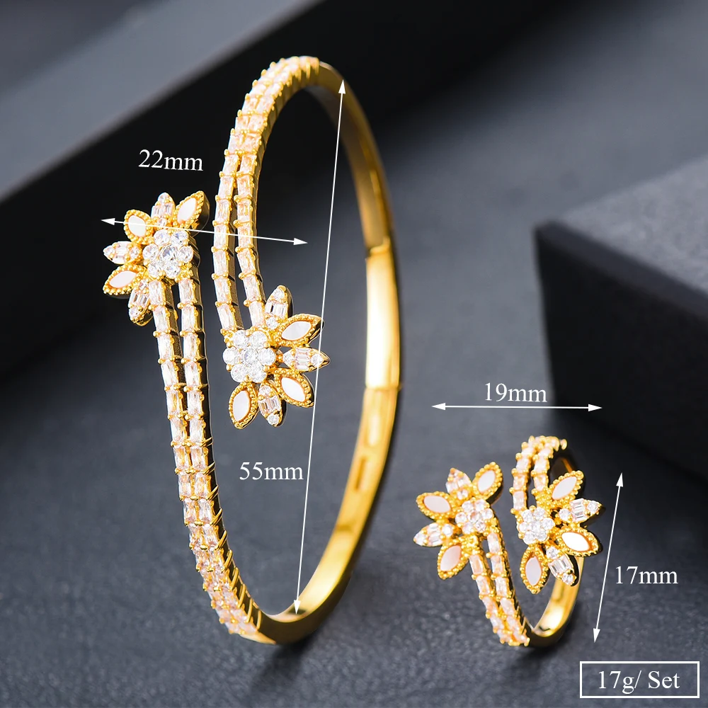 GODKI хип-хоп цветы 2 браслет с несколькими рядами набор колец украшений для женщин