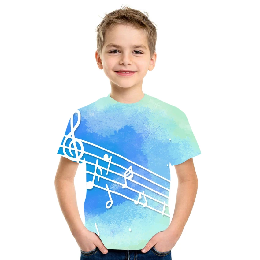 

Kids Hot Sale 3D Music Print Children's T-Shirt Summer Fashion Boys Girls Musical Instruments Short Sleeve Crew Neck Top