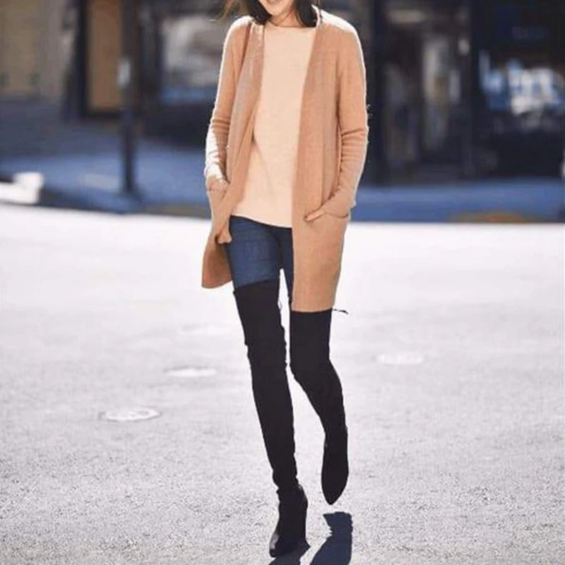 HEFLASHOR/женские облегающие высокие сапоги модные замшевые женские ботфорты на