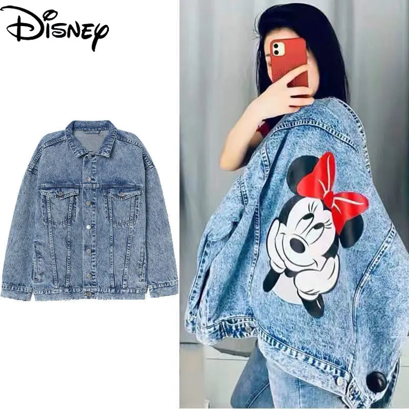 

Disney ladies fashion new casual wild fresh and sweet denim jacket cute cartoon Mickey Mouse Minnie back simple and loose
