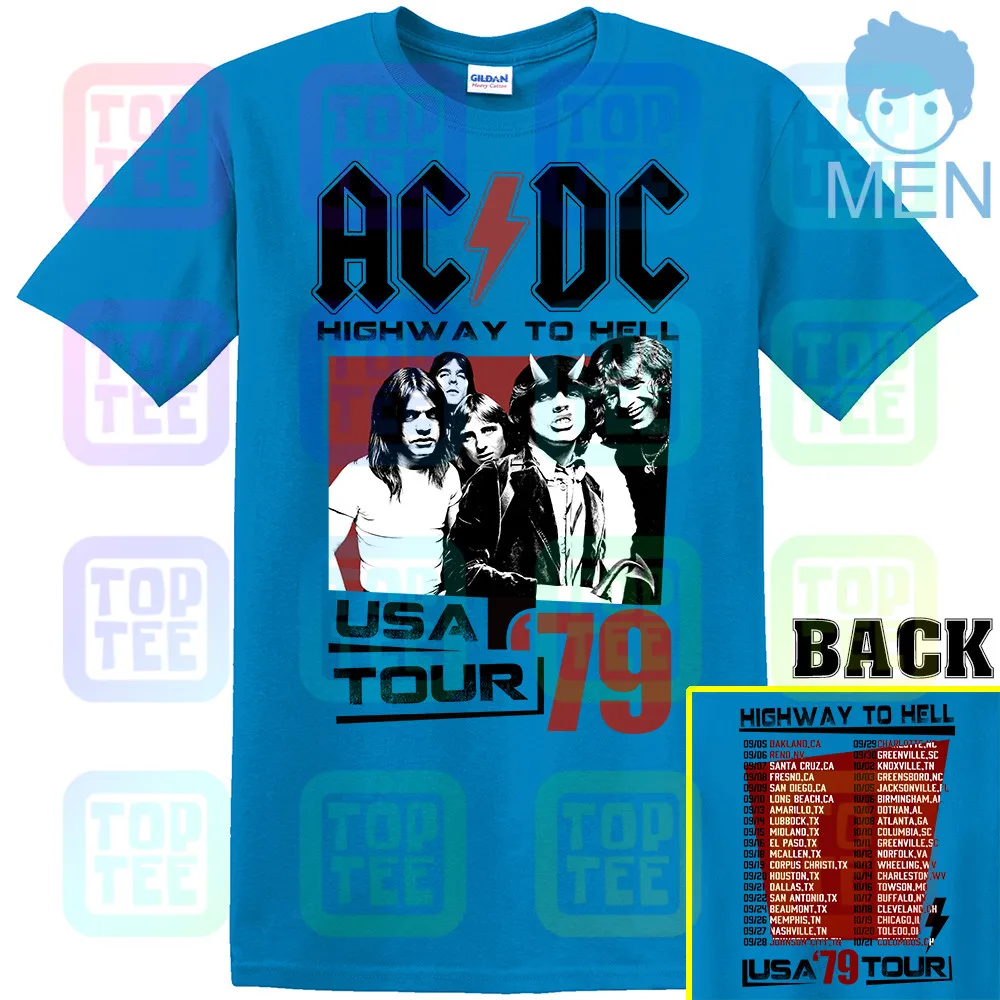 MEN-ROYAL BLUE ACDC Highway to Hell USA Tour 1979 Мужская футболка Винтаж Рок-Группа Альбом Мерч - Цвет: MEN-ROYAL BLUE