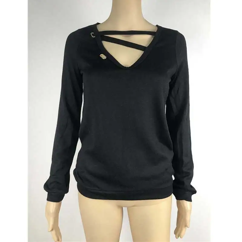 Женский вязаный свитер с v-образным вырезом длинным рукавом пуловер зима 2019 |