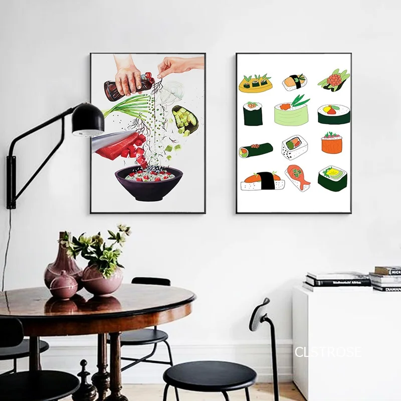 

Modern Cartoon Type Sushi Seasoning Rice Wall Painting Posters and Murals In Nordic Style for Living Room and Decoration