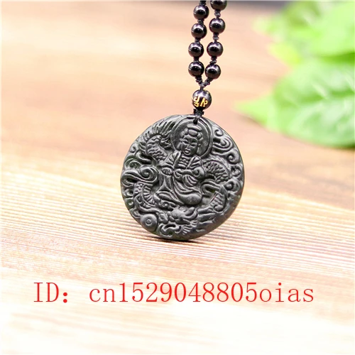 Natural Black Green Jade Dragon Guanyin Pendant Beads Necklace Charm Jewelry Obsidian Accessories Carved Amulet Gifts for Men | Украшения и