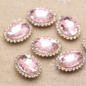 pink 15 шт. разноцветные стразы с золотым основанием, стразы овальной формы, пуговицы, аппликация, сделай сам - Цвет: pink