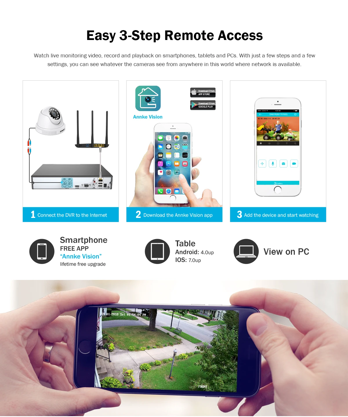 ANNKE 4CH 1080P Lite CCTV камеры DVR системы 4 шт. водонепроницаемый 2.0MP купольная камера s домашний комплект видеонаблюдения Обнаружение движения