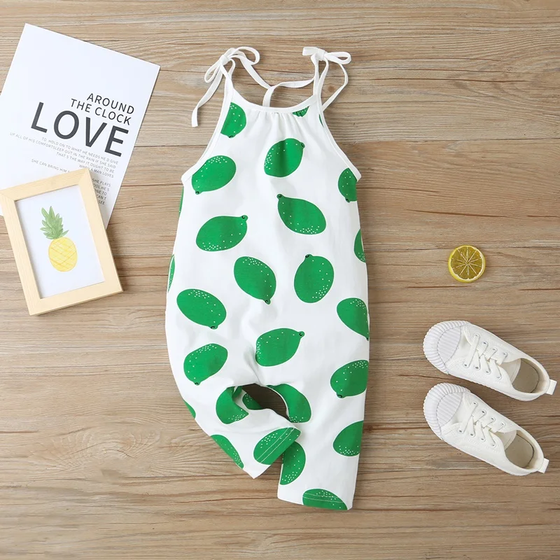 

New Fashion Toddler Kids Baby Girl Sleeveless Strap Fruit Lemon Print Romper Loose Jumper Bottom Trousers Summer Baby Clothes