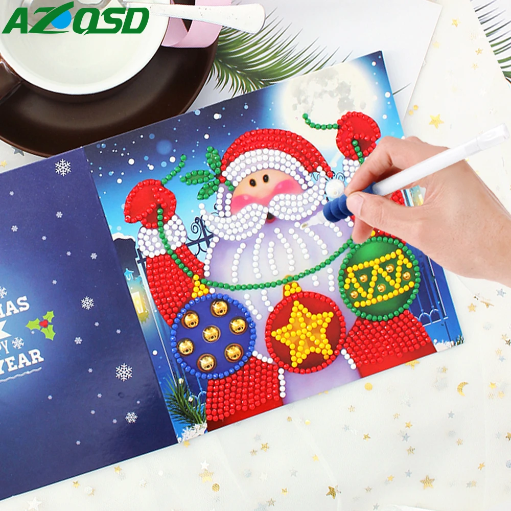 AZQSD Рождественская открытка, подарок, круглая дрель, сделай сам, алмазная живопись, Санта Клаус, специальная вышивка крестиком, 5D, ручная работа, подарок для детей