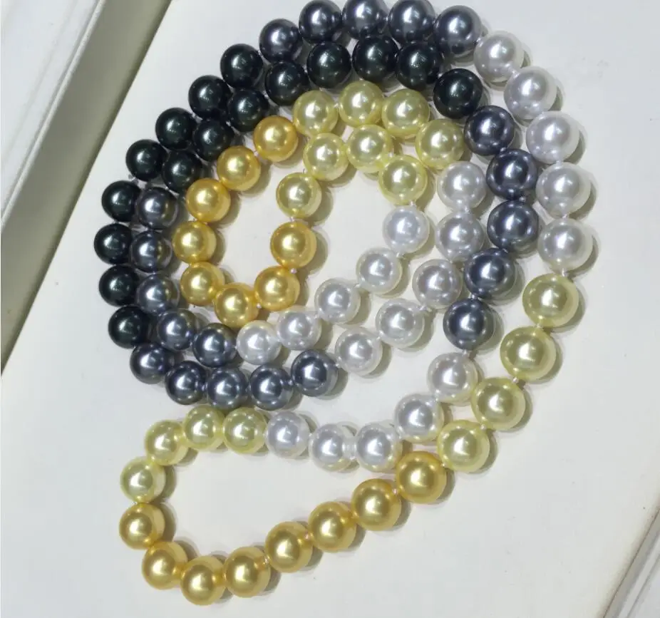 

80cm 30inch 10mm black gold white gray shell pearl Women Jewelry necklace round natural south sea shell pearl handmade gift